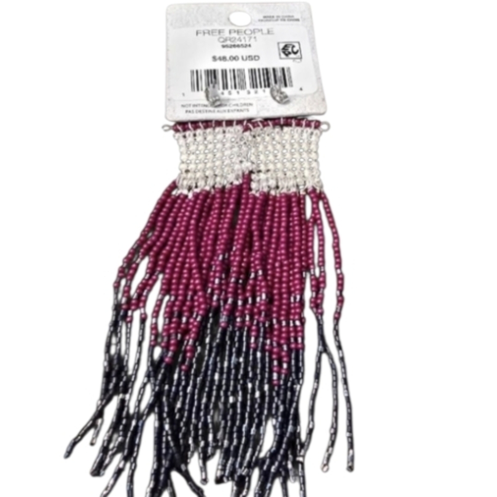 Free People Purple & Black Beaded Dangle Earrings NWT - Picture 2 of 4